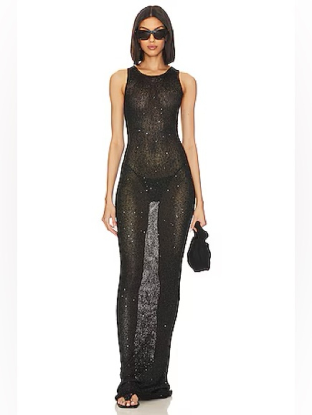 ASTA Resort Natalia sheer black knit sequin floor length dress